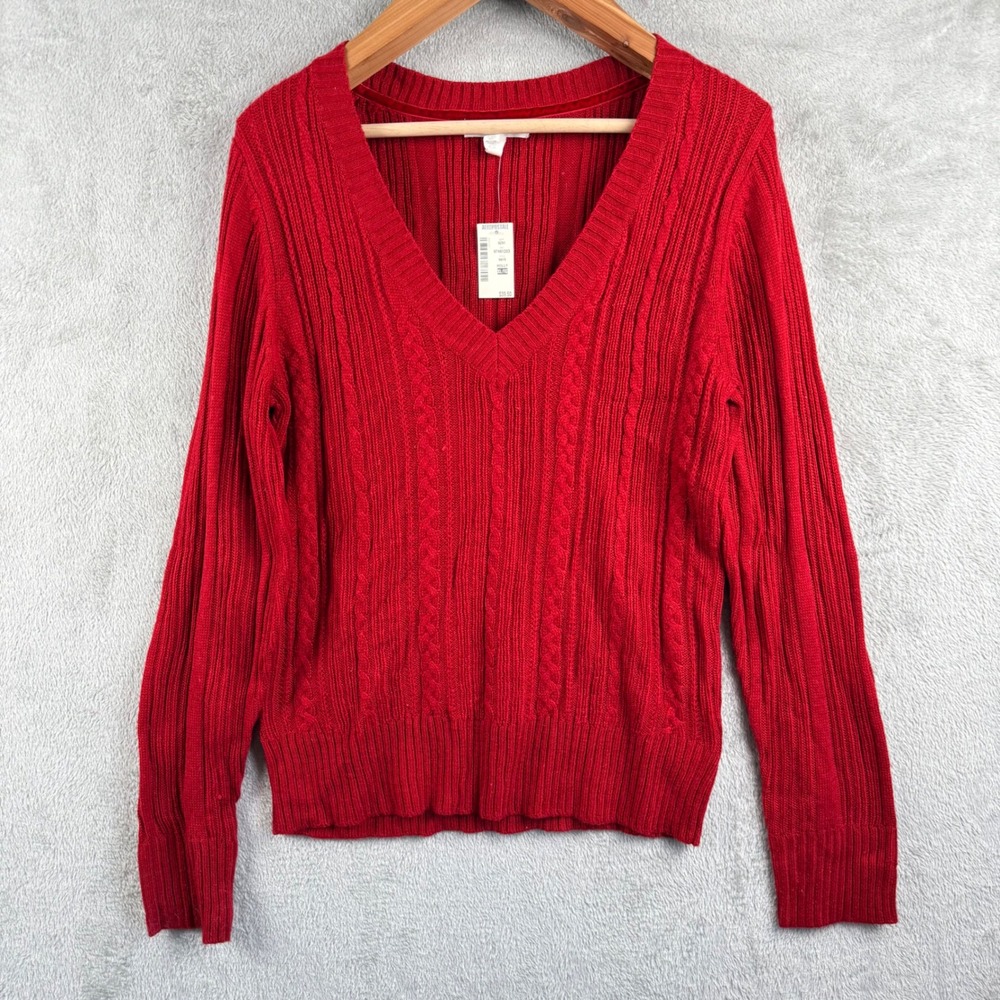 Aeropostale Y2K‎ Cable Knit V Neck Angora Blend Sweater Womens XL Red Grunge NWT